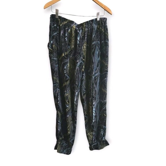 Free People One Marla Velvet  Pants Women Medium Black Floral Harem Tapered - Picture 1 of 7